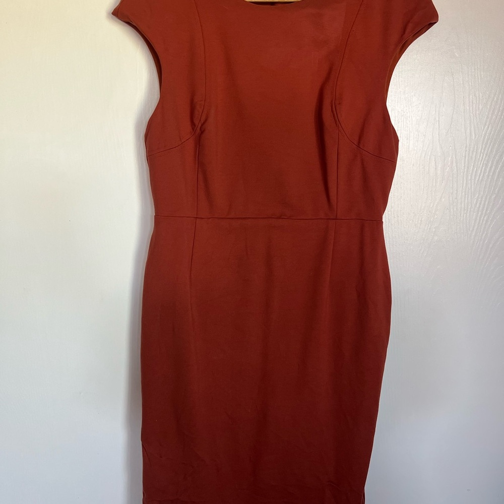 Versona Orange Sheath Dress Cap Sleeve Crew Neck
